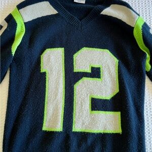 Seahawks 12 Navy V-Neck Sweater